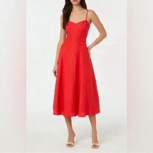 Astr the label Red Adjustable Strap Sweetheart Neckline Linen Blend Midi Dress
